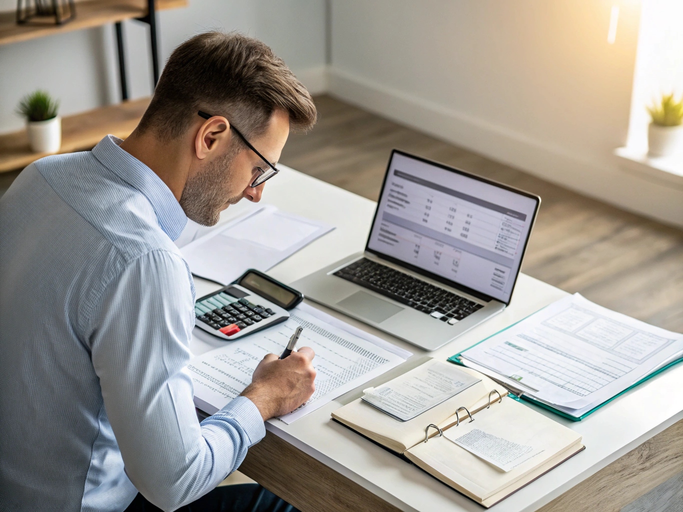 Profesional de contabilidad fiscal analizando documentos
